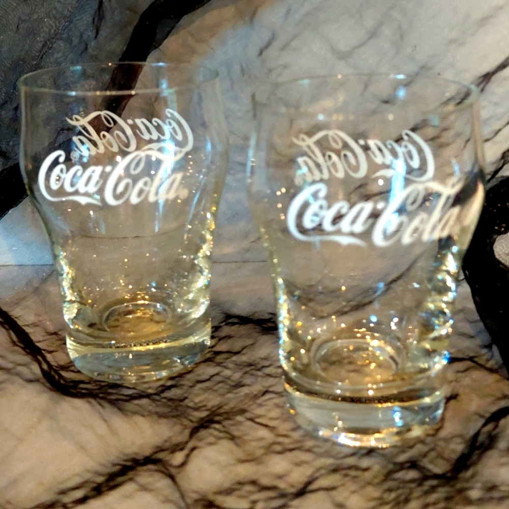3 1/2" Vintage Coca-Cola Clear Glass Pair